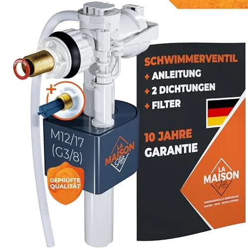 LA MAISON SAB Schwimmerventil: Spülkasten Ersatzteile, 10 Jahre Garantie, Einfache Montage mit Anleitung, Spülkasten Füllventil, Horizontal Einbau, Effizient, Wasserersparnis Weiß