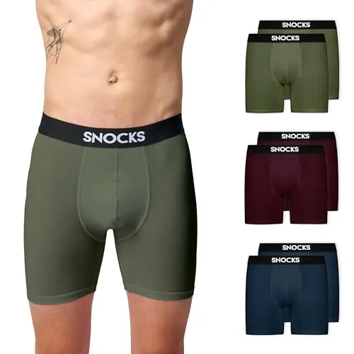 SNOCKS Boxershorts - Enge Unterhosen mit längerem Bein, 6er Set aus Bio-Baumwolle in Blau und Rot, druckfreier Komfortbund und elastischer Sitz für höchsten Tragekomfort