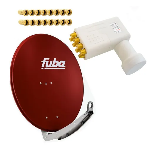 Fuba 74x84cm Alu Rot DAA 780 R mit LNB Octo PremiumX - SAT-Antenne mit hoher Witterungsbeständigkeit und extrem korrosionsbeständigen Materialien für störungsfreien Satellitenempfang. Inklusive LNB für bis zu 8 Teilnehmer und HD-Übertragungen.