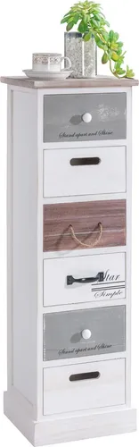 CARO-Möbel Kommode AVIANO - Schubladenkommode mit 6 Schubladen aus hochwertigem Paulownia-Holz, ideal für Vintage-Liebhaber und platzsparend mit kompakten Maßen.
