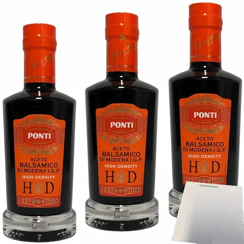 Ponti Aceto Balsamico di Modena IGP Alta Densita HD 3x250ml - Hochwertiger Balsamico-Essig mit hoher Dichte, ideal zum Verfeinern von Salaten und Gerichten, in praktischen 250ml Flaschen.