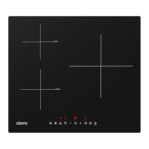 CIARRA CBBIH3 Induktionskochfeld 60 cm Einbau 3 Zonen mit Power Booster Touch-Bedienung Kochfeld Induktion 9 Leistungsstufen Timer Kindersicherung Abschaltautomatik Restwärmeanzeige 6100W