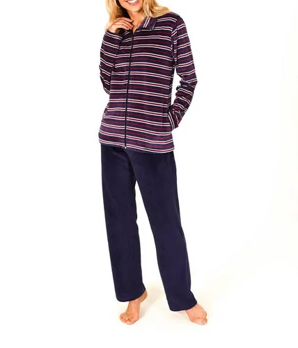 Normann Relaxanzug Damen Nicky Velvet Homewear - Blau 36/38 - Bequemer Damenhausanzug in Navy mit garngefärbten Streifen. Ideal für entspannte Abende zu Hause. Maschinenwaschbar und aus hochwertiger Baumwollmischung gefertigt.