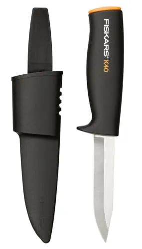 Fiskars Universalmesser K40 - 10 cm Klinge, ergonomischer Griff mit sicherem Köcher für Outdoor und Gartenaktivitäten