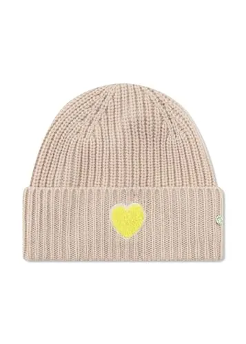 Codello Strickmütze Beige mit Herz-Stickerei - Bequeme Strickmütze in Teddy-Optik mit Herz-Stickerei. Ideal für kalte Tage, sorgt für einen lässigen Look und angenehmen Tragekomfort. Onesize passt für alle.