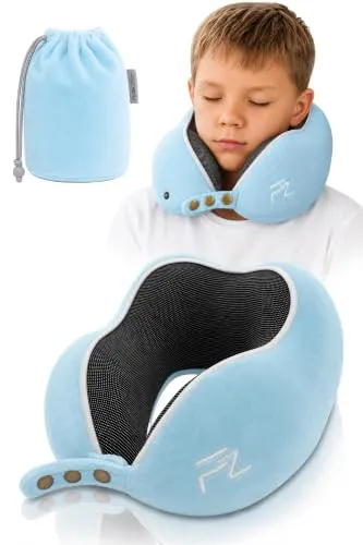 FLOWZOOM Nackenhörnchen COMFY KIDS - Ergonomisches Reisekissen für Kinder - Nackenhörnchen für Kinder, ergonomisch geformt aus antibakteriellem Memory-Schaum für entspanntes Reisen im Auto, Zug oder Bus. Waschbarer Bezug und sanftweiche Oberfläche für optimalen Komfort.
