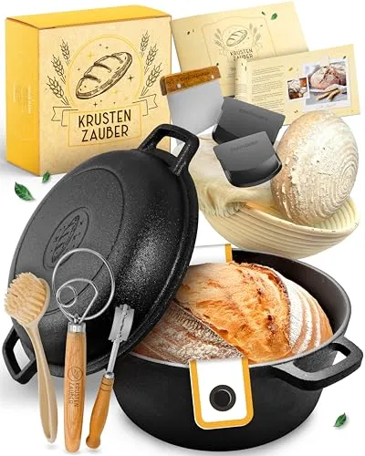 Krustenzauber Brotbackform - Gusseisen Topf für perfekte Brote - Brotbackformen für knuspriges Sauerteigbrot, optimale Hitzeverteilung und ideales Zubehör für gelingsichere Ergebnisse. Hol dir das Bäckerhandwerk nach Hause!