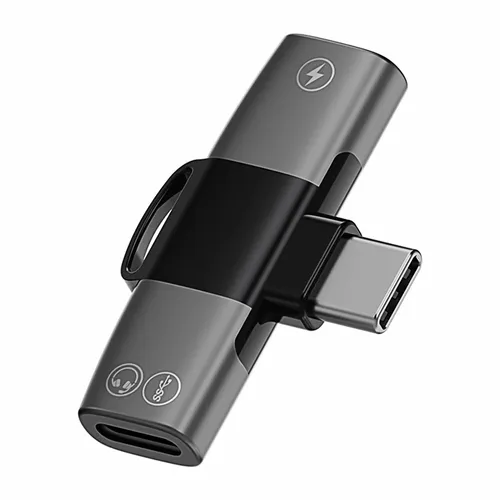 A86 OTG Audio Jack Adapter 2x USB C - Typ-C, 2in1 Musikwiedergabe & Aufladen 15W