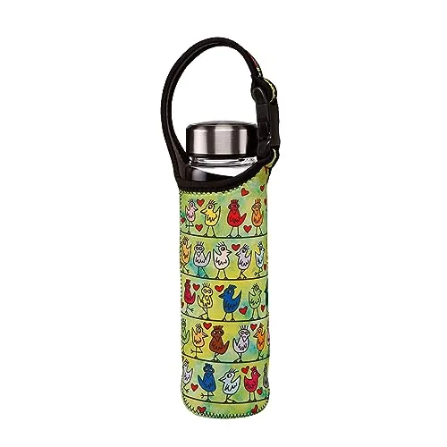 Goebel Trinkflasche mit Neoprenhülle Grün - James Rizzi - Birds on a love wire 0,7l, Höhe 26,5 cm, 26-103-02-1