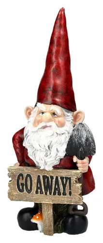 Figuren Shop Gartenzwerg "Go Away" - Charmante Gartenfigur - Witzige Dekofigur für den Garten, aus robustem Kunststein, wetterfest und farbenfroh. Ein echter Hingucker zur Verschönerung Ihrer Gartenoase!