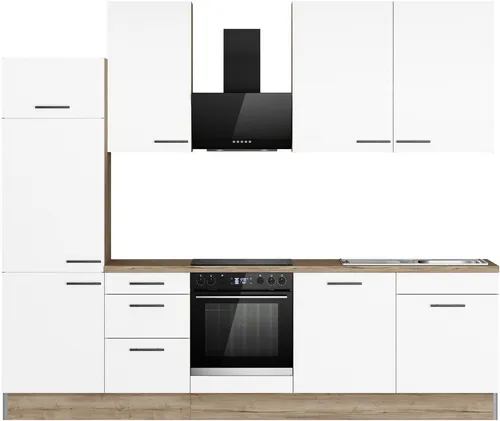 OPTIFIT Küchenzeile Fiona, 290 cm mit Hanseatic-E-Geräten - Küchenzeilen mit hochwertiger 38 mm Arbeitsplatte, in Premium oder Basic-Variante, ideal für modernes Kochen und viel Stauraum.