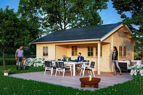 Blockbohlenhaus SKAN HOLZ St. Moritz - Geräumiges Basishaus mit Fußboden - Gartenhaus mit Satteldach, aus hochwertigem Holz gefertigt, ideal für Gartenlagerung oder Freizeitgestaltung.