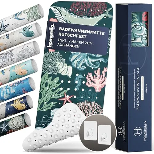 Homerella® Badewannenmatte rutschfest 100% BPA frei - Badewannenmatte mit über 250 Anti-Rutsch Saugnäpfen für optimalen Halt, schimmelresistent und maschinenwaschbar – ideal für Kinder, Senioren und Haustiere.