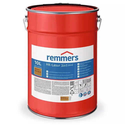Remmers HK-Lasur 3in1 Plus Pinie/Lärche 10 L – Hochwertige Holzschutzlasur für außen - Lasuren, seidenmatt, idealer Schutz für Holz im Außenbereich mit 3-in-1 Funktion: schützt, dekoriert und pflegt.