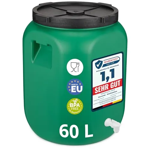 Garronda Regentonne Weithalsfass 60 Liter mit Hahn - Regentonnen für hygienische Lagerung, BPA-frei und ideal für Lebensmittel oder Tierfutter. Mit praktischem Hahn für einfache Entnahme und platzsparender Bauweise.