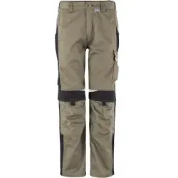 Bundhose "BESTWORK NEW" - 98 - khaki/Schwarz - Arbeits- & Schutzkleidung mit strapazierfähigem Obermaterial und CORDURA®-Kniepolstertaschen für hohen Tragekomfort und maximale Bewegungsfreiheit, ideal für Bau und Handwerk.