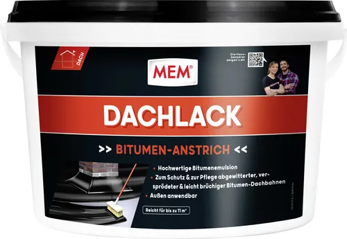 MEM Bitumen Dachlack 5 l - Dachabdichtung, hochwertige Bitumenbeschichtung für langlebigen Schutz gegen Witterungseinflüsse.