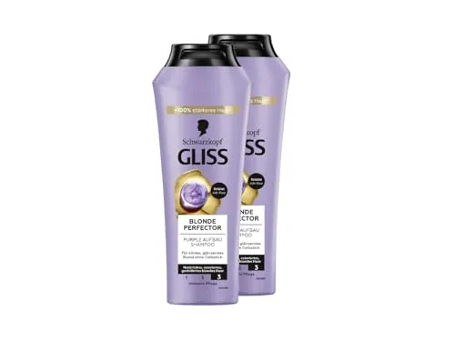 Gliss Blonde Perfector Purple Shampoo (2x 250 ml), Blond Shampoo mit Anti-Gelbstich-Effekt für natürlich blondes und gefärbtes Haar, mit Peptiden & Blaubeer-Extrakt