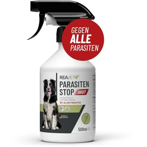 REAVET Parasiten Stop AKUT 500 ml - Tiergesundheit – Zuverlässiger Schutz vor Zecken, Flöhen & Milben mit natürlichem Neemöl, ideal für täglichen Gebrauch und ohne chemische Insektizide.