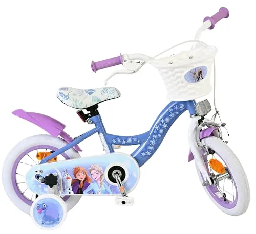 Disney Frozen 2 Kinderfahrrad - 12 Zoll - Blau/Lila für Mädchen - Jugend- & Kinderfahrräder mit Handbremse, Rücktrittbremse und abnehmbaren Stützrädern für sicheres Lernen. Höhenverstellbarer Sattel und Lenker für lange Freude am Fahren!