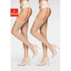 Strapsstrümpfe LASCANA, Damen, Gr. 32/34, beige (2x sun), Polyamid, Elasthan (LYCRA), elastisch, Socken, mit silikonfreien Strumpfrändern