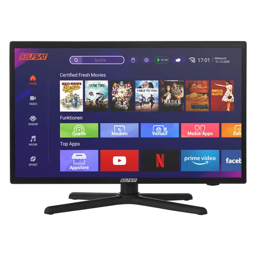 Selfsat Smart LED-TV 1222, 22" (56cm) - Full-HD mit Wlan und Bluetooth - Fernseher mit Full-HD Auflösung, Wlan und Bluetooth für kabelloses Streaming und Smart TV-Funktionen.