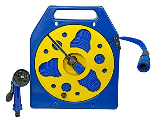 Yachticon Flachschlauch mit Schlauchbox 15 m - Rasenmäher-Ersatzteile, praktischer Flachschlauch in Blau, platzsparend und ideal für den einfachen Transport und die Aufbewahrung.