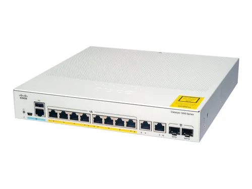 Cisco C1000-8T-E-2G-L Switch II - Netzwerk-Switch mit 8 Ports und 2 Gigabit SFP Uplinks, ideal für Unternehmen. Hohe Temperaturtoleranz und 3 Jahre Garantie für zuverlässige Leistung.