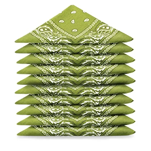 Karl Loven Bandanas 10er Pack 100% Baumwolle Paisley Halstuch Kopf Hals Schal (10er Pack, Grunes khaki)
