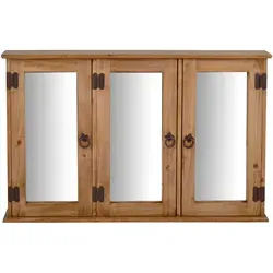 Mexico Spiegelschrank Glas aus massivem Pinienholz - Regal im mexikanischen Stil mit 3 Türen und praktischen Einlegeböden für optimalen Stauraum.