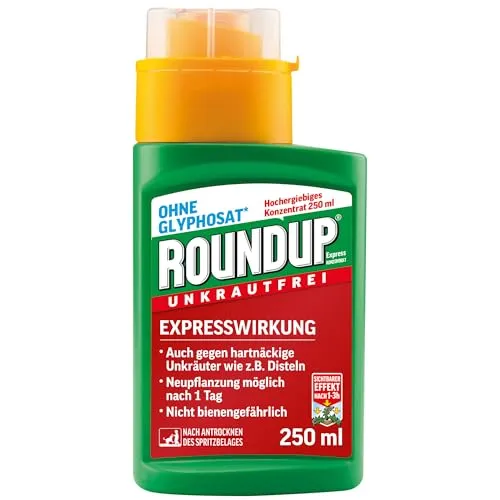 Roundup Express - 250 ml - Anwendungsfertiges Kontaktherbizid für die gezielte Unkrautbekämpfung unter Zier- und Obstgehölzen sowie auf Wegen. Wirkt schnell und zuverlässig, auch bei niedrigen Temperaturen. Biologisch abbaubar und bienengefährlich.