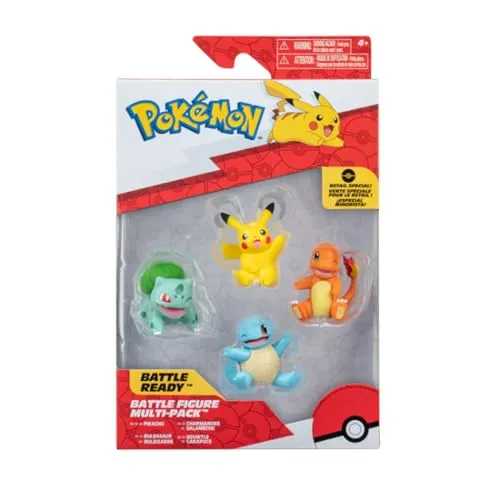 Battle Figure 4 pk: Pokémon Spielfiguren Set - Spielfiguren Set mit Charmander, Squirtle, Bulbasaur und Pikachu. Authentische Details und kompatibel mit Clip 'N' Go und Carry Case Playset für spannende Pokémon Kämpfe. Ideal für Fans ab 4 Jahren.