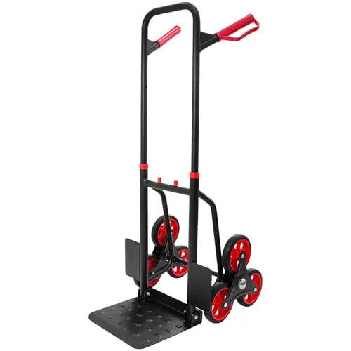 Trucky Treppensackkarre - klappbar, 150 kg Tragkraft, Treppensteiger - Sackkarre für den mühelosen Transport schwerer Lasten über Treppenstufen. Robustes Design, ergonomische Griffe und spezielle Räder für sicheres Manövrieren. Ideal für Möbel und Kartons bis 150 kg.