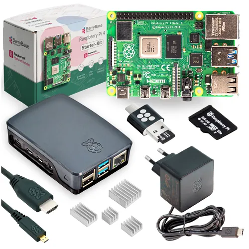 Raspberry Pi 4 Starterkit 64GB - Komplett-Set mit Gehäuse und Zubehör - Vollständiges Raspberry Pi 4 Starterkit mit 64GB microSDHC und vorinstalliertem Pi OS. Ideal für den schnellen Einstieg in die Computerwelt, inklusive hochwertigem Zubehör für optimale Nutzung.