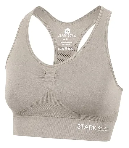 STARK SOUL Bra Light Support - Sport BH doppellagig für Damen - beige - Größe L