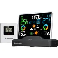 Bresser Funk-Farbwetterstation - Rahmenloses Farbdisplay, zeigt Temperatur, Luftfeuchtigkeit und präzise Wettervorhersage an, ideal für ein angenehmes Raumklima