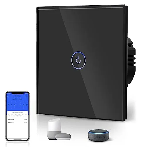 BSEED WLAN Smart Touch Lichtschalter (Neutralleiter Erforderlich), WIfI Schalter aus Glas, Alexa und Google Home Work mit Tuya, 1 Fach 1 Weg Schwarz