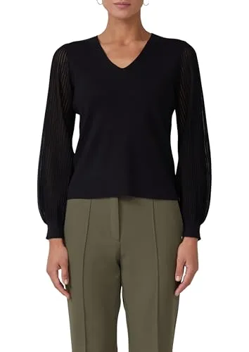 s.Oliver Feinstrickpullover V-Ausschnitt mit semitransparenten Ärmeln - Eleganter Regular Fit Pullover aus Feinstrick mit V-Ausschnitt und langen, semitransparenten Ärmeln. Ideal für Beruf und besondere Anlässe.