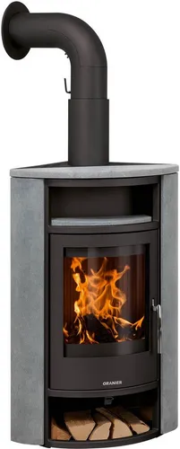 Oranier Kaminofen Polar Eck Speckstein 6,5 kW - Kaminöfen mit 6,5 kW Leistung, Panoramafenster und automatischer Luftregelung für effiziente Wärme und gemütliche Atmosphäre.