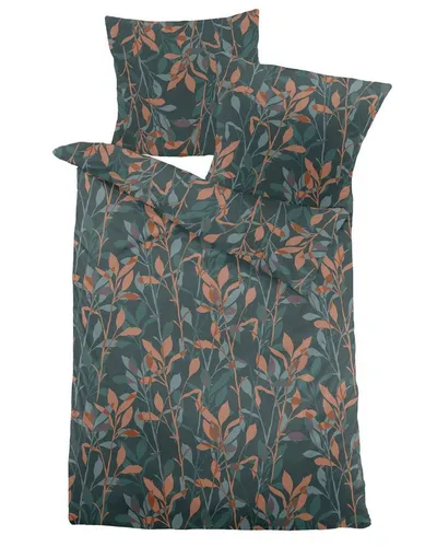 Dormisette Edel Biber Bettwäsche 155x220 - Zweige & Blätter in Petrol - 2-teilige Biber Bettwäsche für einen gemütlichen Schlaf, aus 100% Baumwolle, mit praktischen Reißverschlüssen und einem stilvollen Blätterdesign, ideal für die Wintermonate.