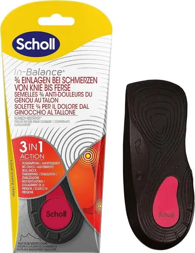 Scholl Einlegesohlen In-Balance 3/4 - Einlegesohlen zur Linderung von Schmerzen von Knie bis Ferse, mit sofortiger Stoßdämpfung und biomechanischer Unterstützung für optimalen Tragekomfort.