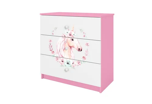 Raumhirsch Furniture Kinderkommode Pferd in Rosa - Kommode für Kinderzimmer, moderne und klassische Optik, einfache Selbstmontage, mit liebevollem Pferdedesign für kleine Träumer.