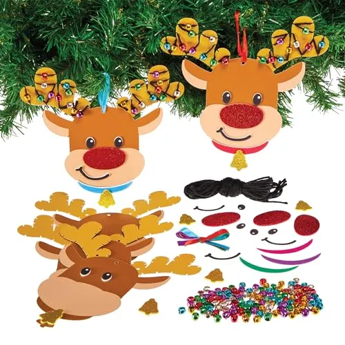 Baker Ross FX805 Rentier-Weihnachtslichter-Perlenfädel-Sets - Packung mit 5, Weihnachts-Kunsthandwerk-Sets für Kinder, Mittel