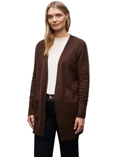 Street One Offener Cardigan in Dark Hazelnut Brown Mel. 38 - Stylische offene Strickjacke für Damen, ideal für jede Gelegenheit mit praktischen aufgesetzten Taschen und bequemer Passform.