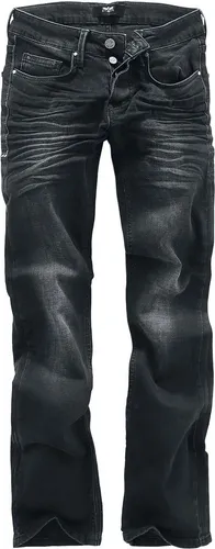 Black Premium by EMP Herren schwarze Medium Rise Jeans mit leichter Waschung - bequeme Passform mit ausgestellten Beinen und seitlicher Kontrastnaht W29L32