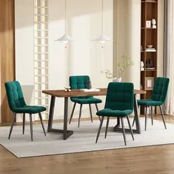 Flieks Esstisch mit 4 Samt-Esszimmerstühlen – 5-teiliges Set in Walnuss - Elegante 5-teilige Essgruppe bestehend aus einem walnussfarbenen Esstisch und 4 gemütlichen Samtstühlen. Ideal für moderne Räume und angenehme Mahlzeiten mit Freunden und Familie.