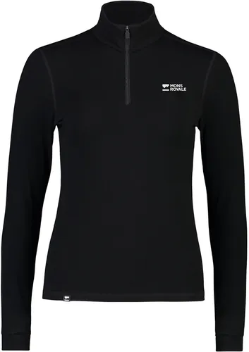 Mons Royale Women's Cascade Merino Flex 200 1/4 Zip - Merinounterwäsche - Funktionelles Longsleeve für Frauen in Schwarz, Gr. L mit Daumenschlaufen und Stretch; ideal für Ski, Trekking und Wandern; aus 81% Merinowolle für besten Tragekomfort.