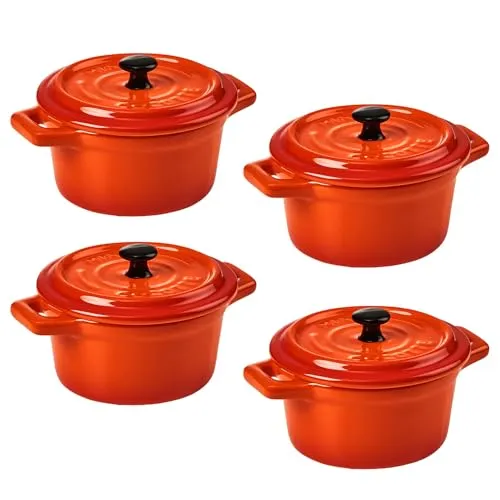 BUTLERS 4er Set Mini-Auflaufformen rund aus Keramik - Vielseitige, hitzebeständige Mini-Auflaufformen aus Keramik, ideal für Lasagne, Soufflés und Tapas. Praktische Deckel und Griffe sorgen für einfache Handhabung und stilvolle Präsentation.