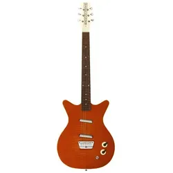 Danelectro 59 Divine Flame Maple E-Gitarre - Halb-Hohlkörper E-Gitarre mit vintage Lipstick Pickups für warmen Sound, ideal für Rock, Blues und mehr. Erhältlich in atemberaubendem Walnuss-Finish.