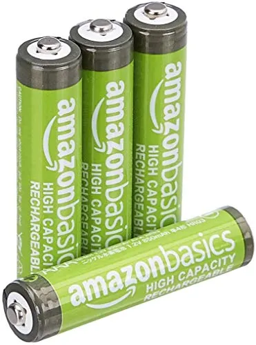 Amazon Basics 4er-Pack wiederaufladbare AAA-NiMH-Akkus mit hoher Kapazität, 850 mAh, 1,2 V, bis zu 500-mal aufladbar, vorgeladen